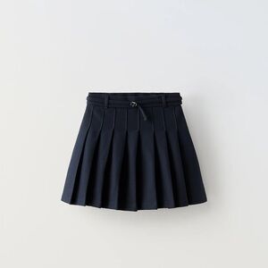 Zara kids girls belted box pleated skirt navy blue  7Y